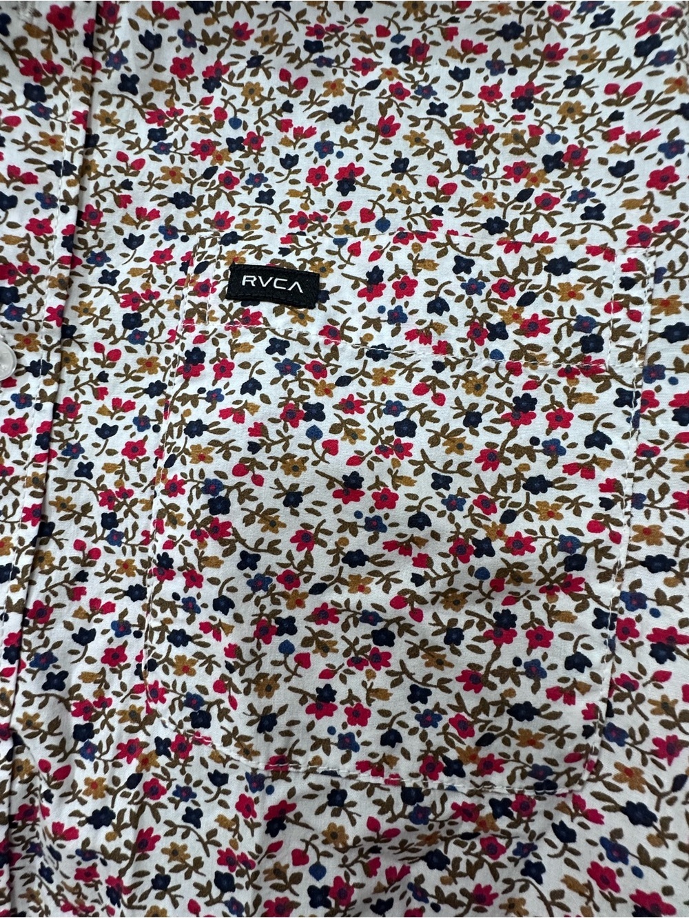 RVCA Men’s Floral Button-Up Shirt Medium Regular Fit Short Sleeve Pocket Casual - Picture 4 of 4